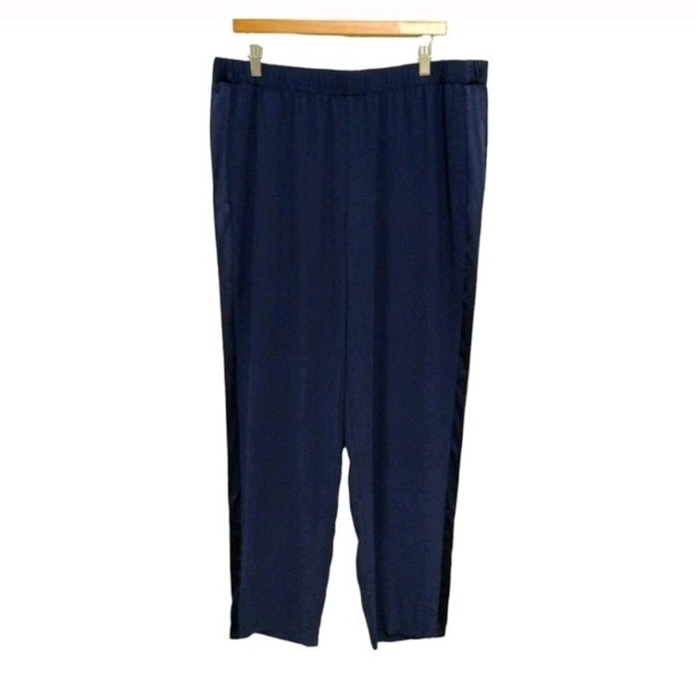 Eileen Fisher Silk High Waist Midnight Ankle Pants With Side‎ Stripes Pull-on